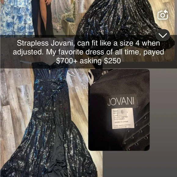 Jovani Black Sequin Strapless Mermaid Gown - Picture 2 of 2